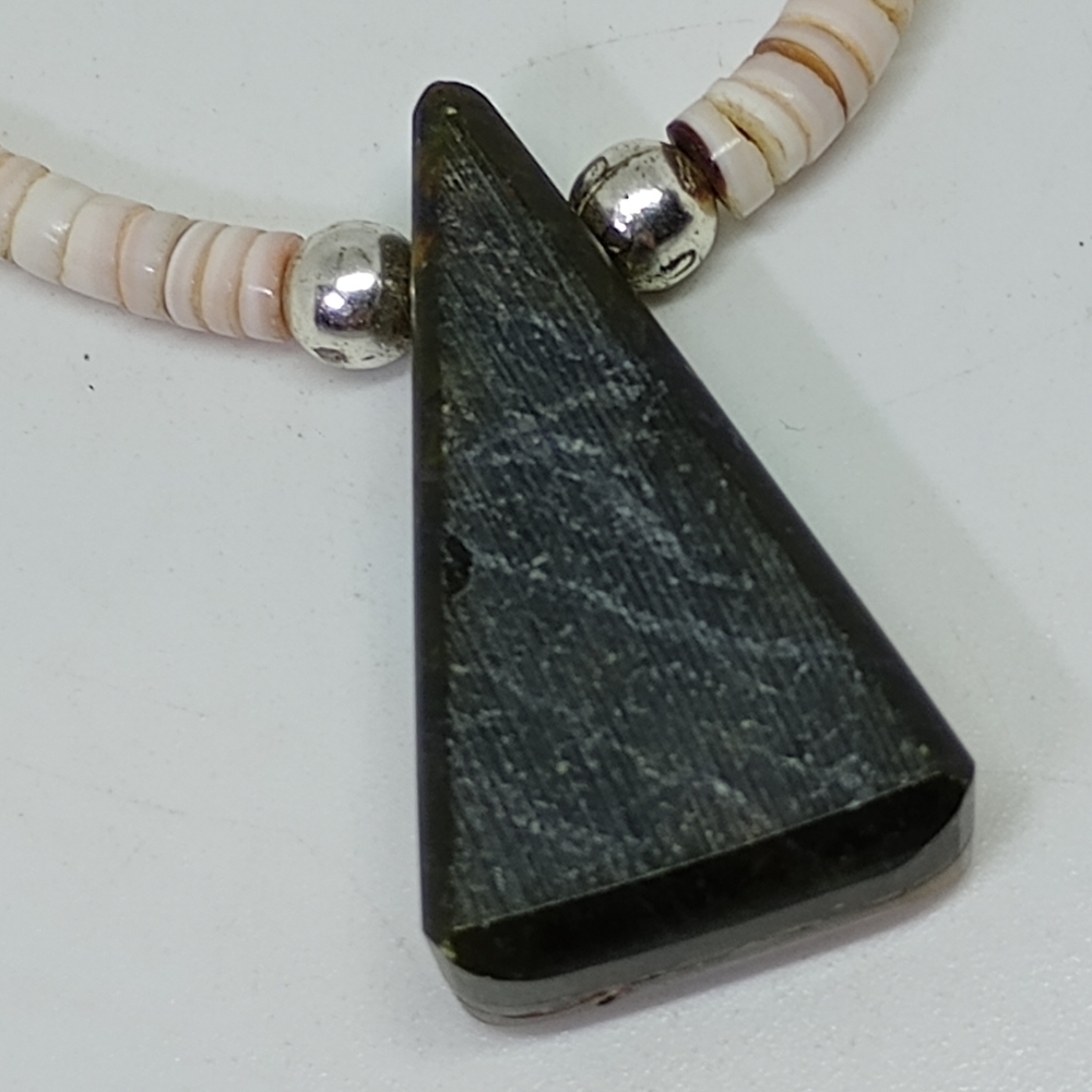 * vintage Navajo heishi oyster shell & stone inlay necklace 21" - Picture 3 of 6